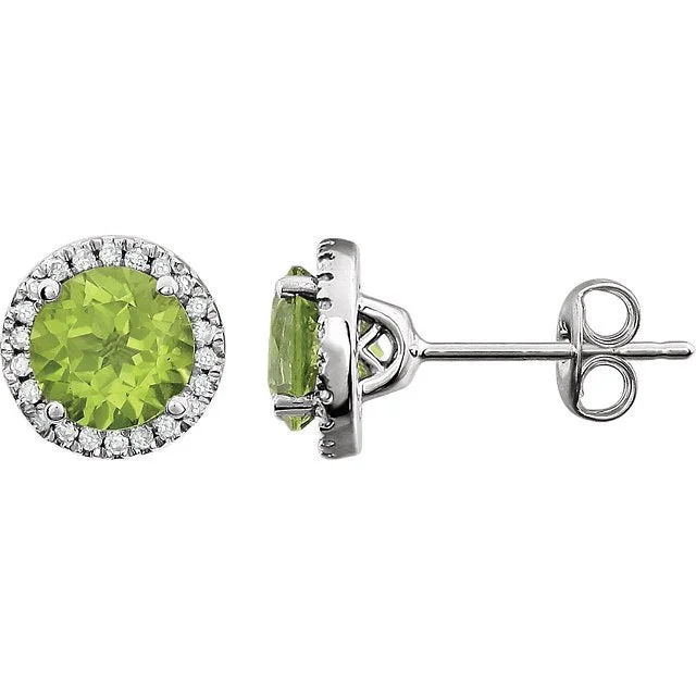 Feather Earrings-Geometric Dangle Earrings-14KT WHITE GOLD 1.70 CTW PERIDOT & 1/8 CTW DIAMOND HALO EARRINGS