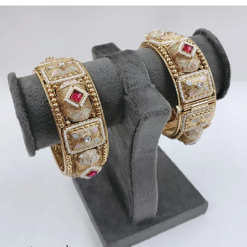 Bridal Bangles In Gold-Akruti Collection Gold Plated Pota Stone Openable Bangles Set