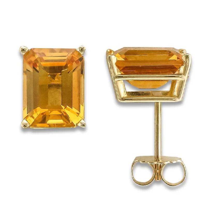 Black Crystal Earrings-Elegant Earrings-14KT YELLOW GOLD 4-4.50 CTW EMERALD CUT CITRINE EARRINGS