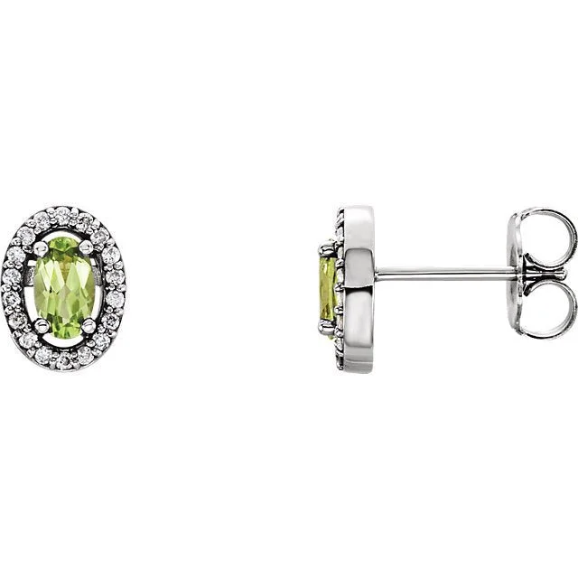 Large Hoop Earrings-Personalized Drop Earrings-14KT GOLD 0.60 CTW PERIDOT & 0.08 CTW DIAMOND OVAL HALO EARRINGS