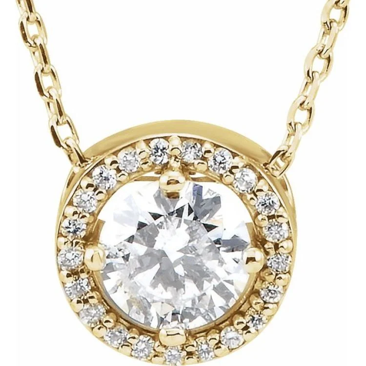 Statement Necklace for Wedding-14K Yellow 1/2 CTW Natural Diamond Halo-Style 16" Necklace