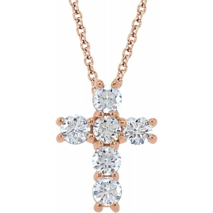 Birthstone Jewelry Necklaces-14K Rose 3/4 CTW Natural Diamond Cross 18" Necklace