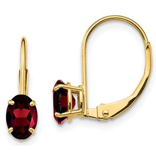 Silver Drop Earrings-Gold Earrings with Charms-14KT YELLOW GOLD 1.10 CTW OVAL GARNET LEVERBACK EARRINGS