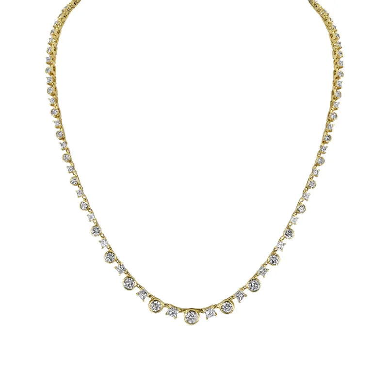 Adjustable Length Necklaces-Princess Round Diamond Tennis Necklace