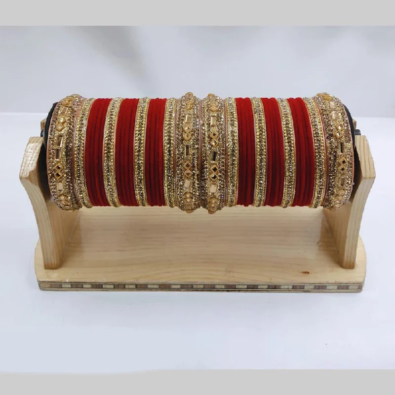 Bangles For Large Wrists-Pooja Bangles Gold Plated Austrian Stone Bangles Set