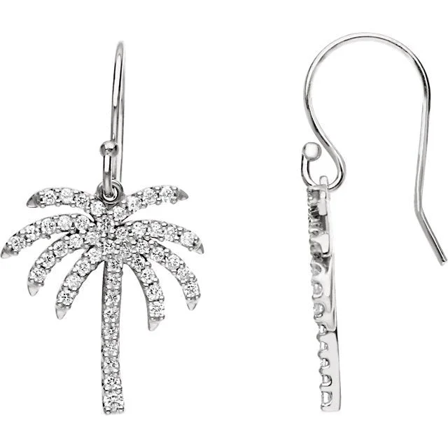 Square Drop Earrings-Sparkling Drop Earrings-14KT WHITE GOLD 1/2 CTW DIAMOND PALM TREE EARRINGS