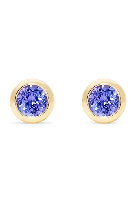 Fashion Earrings-Stone Earrings-14K Yellow Gold Tanzanite Stud Earrings, 0.91 TCW