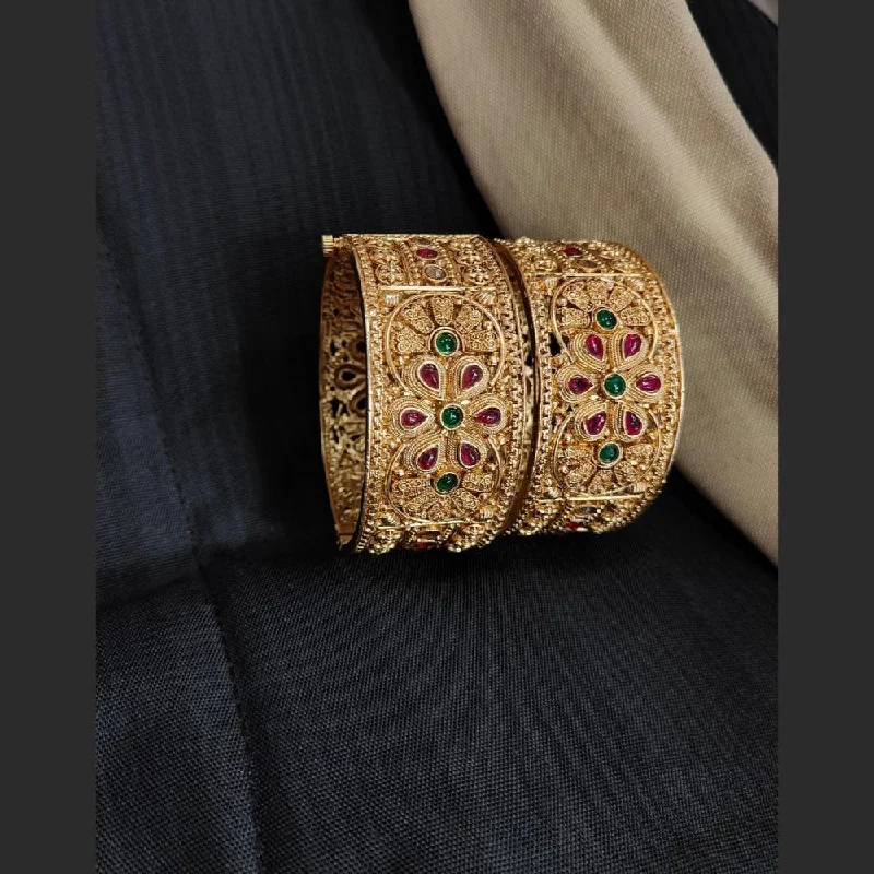 Bridal Bangles For Beautiful Weddings-Pooja Bangles Gold Plated Pota Stone Bangle Set