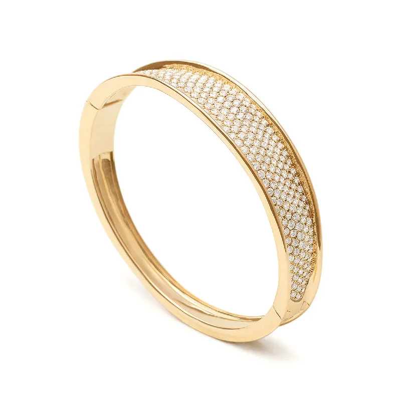 AquamarineBracelets-Lunaria Pavé Diamond Cuff in Yellow Gold