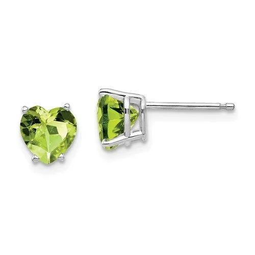 Nature-Inspired Earrings-Custom Hoop Earrings-14KT WHITE GOLD 1.90 CTW HEART PERIDOT EARRINGS