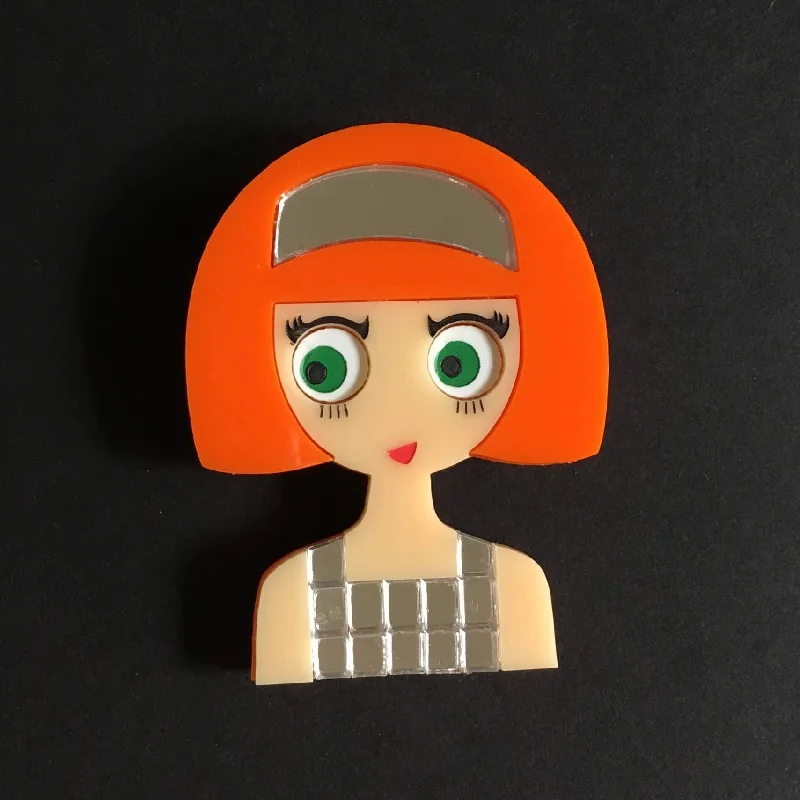 Brooch with precious gems-NAOMI Acrylic Brooch - Fashion Girl with a 60s Metallic Dress