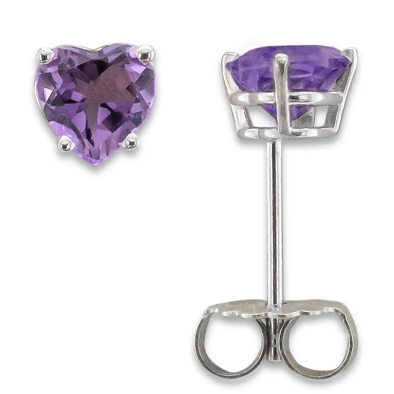 Fancy Earrings-Earrings for Weddings-14KT GOLD 0.80 CTW HEART AMETHYST EARRINGS