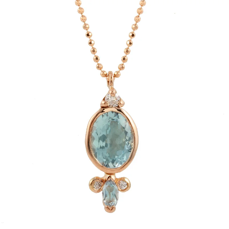 Simple Gold Necklaces for Women-Oval Aquamarine with Marquise Aqua Dia Necklace