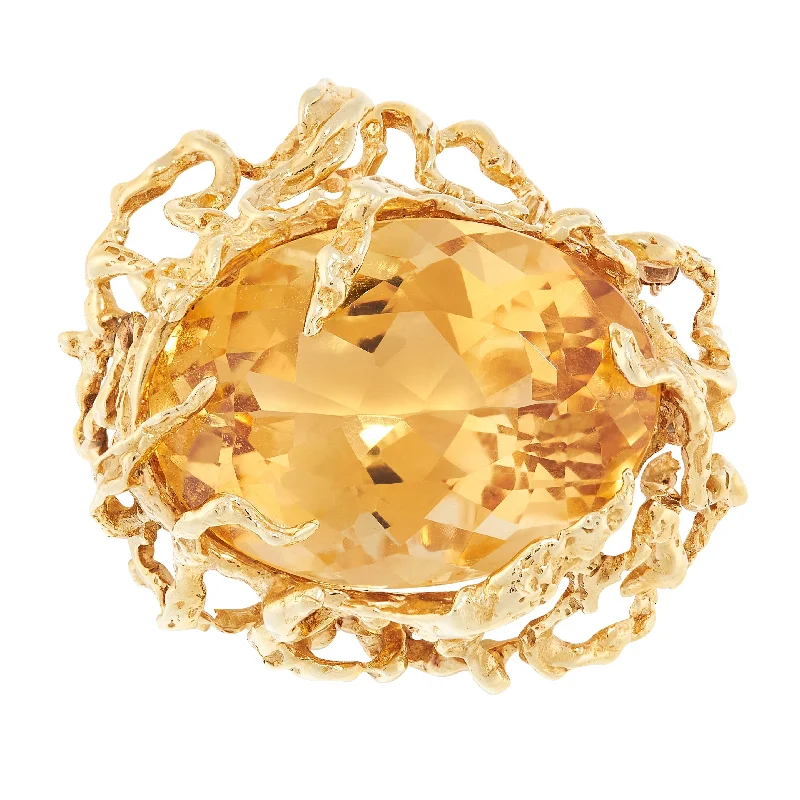 Brooch for women-Large Vintage 1970's Citrine Brooch, 18ct Yellow Gold