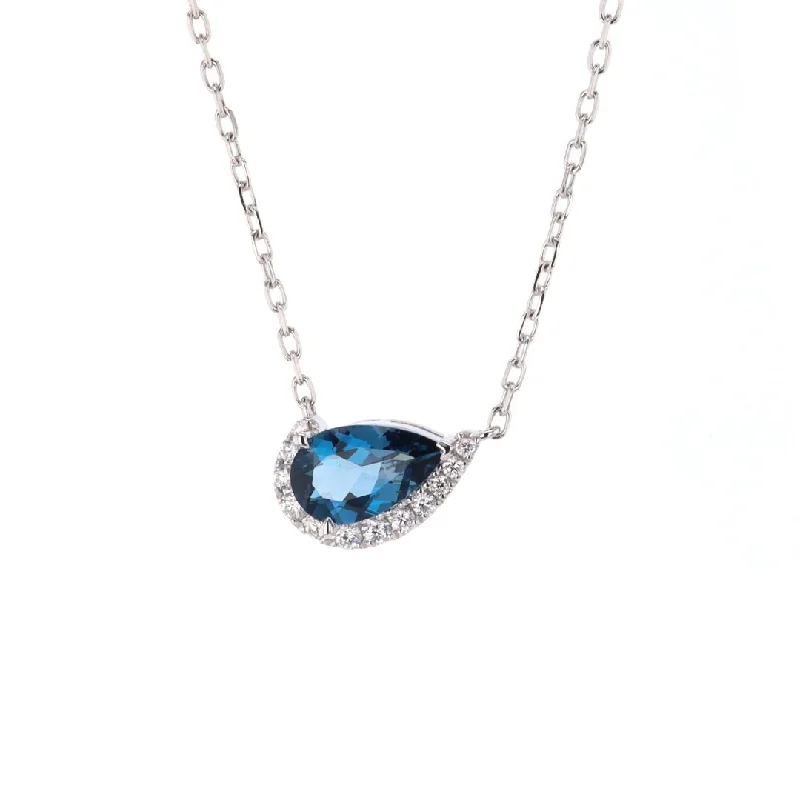 Small Pendant Necklaces-Blue Topaz & Diamond Pendant Necklace