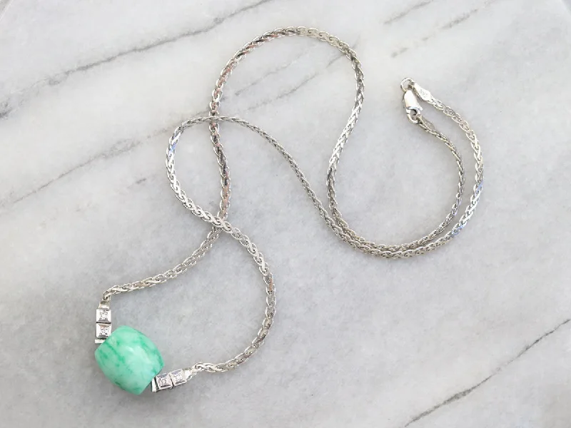 Stunning Diamond Necklaces-Beaded Dyed Jade and Diamond Necklace