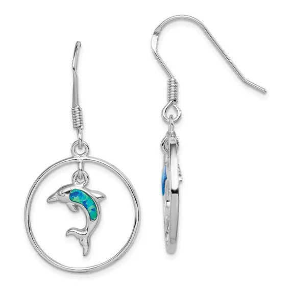 Black Crystal Earrings-Rose Gold Earrings-Sterling Silver Circle With Blue Opal Dolphin Dangle Earrings