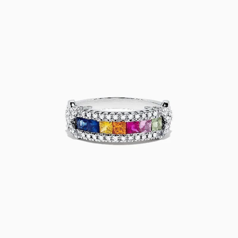 HopeRings-Watercolors 14K White Gold Multi Sapphire and Diamond Ring, 1.18 TCW