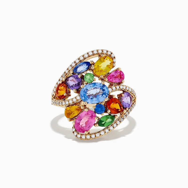 ProtectionRings-Watercolors 14K Gold Multi Sapphire and Diamond Ring