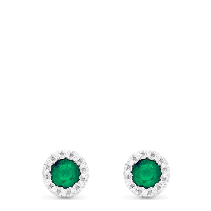 Monogram Earrings-Custom Drop Earrings-Brasilica 14K White Gold Emerald and Diamond Stud Earrings, 0.82 TCW