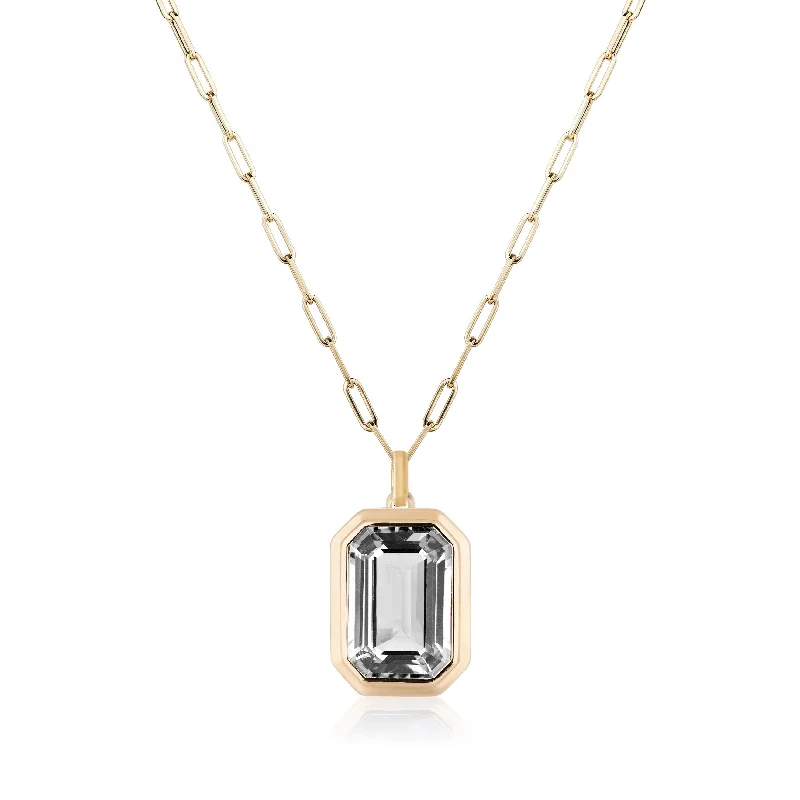 Handmade Gemstone Necklaces-Emerald-Cut Bezeled Stone Pendant Necklace