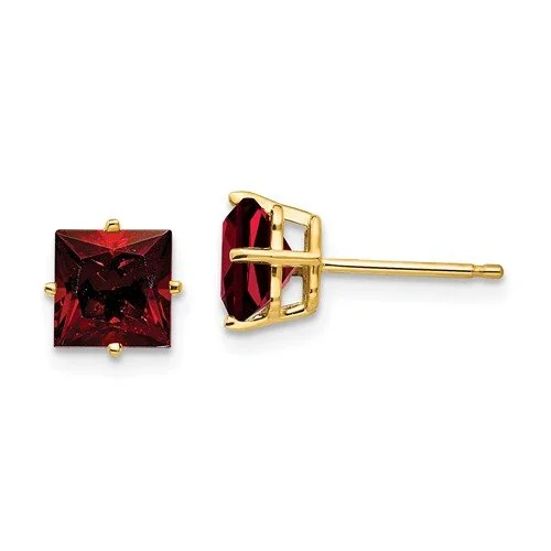 Fashion Stud Earrings-Geometric Earrings for Women-14KT YELLOW GOLD 2.60 CTW SQUARE GARNET STUD EARRINGS