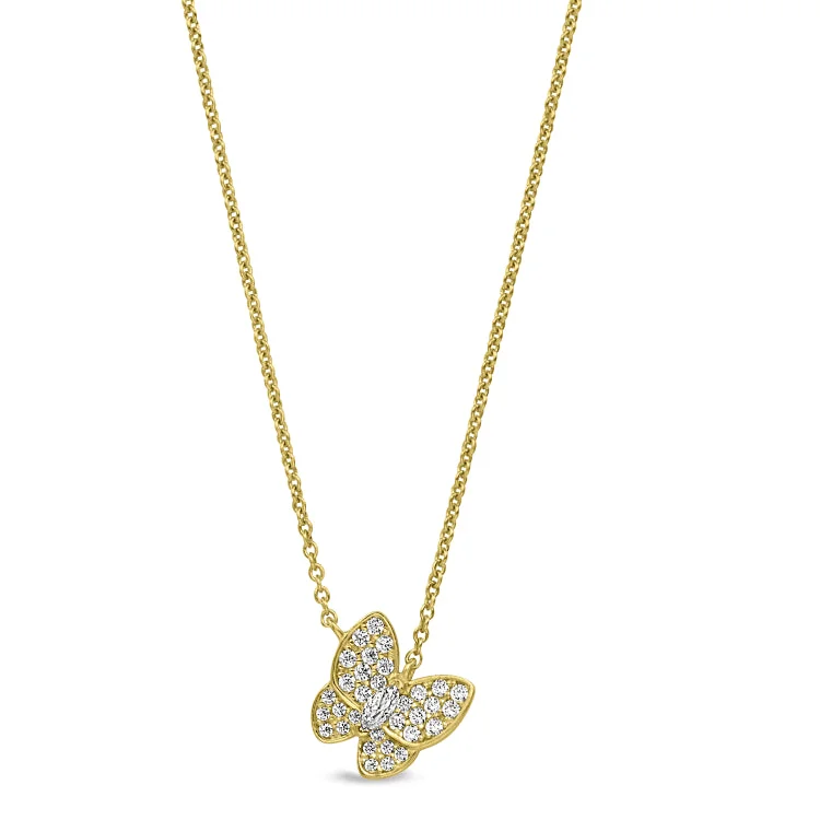 Vintage Pearl Necklaces-Gold Finish Sterling Silver Micropave Butterfly Necklace with Simulated Diamonds on 16"-18" Adjustable Chain