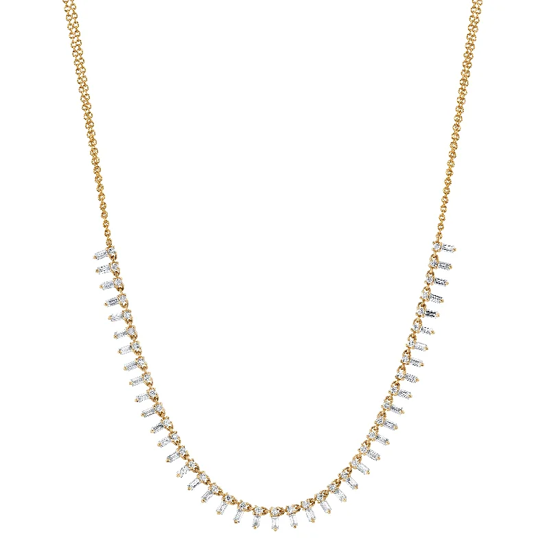 Vintage Pearl Necklaces-Diamond Baguette Fringe Necklace