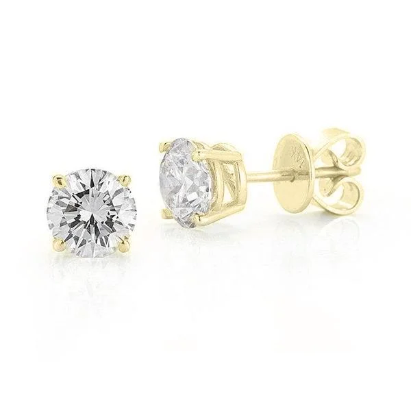 Multi-Layer Earrings-Green Stud Earrings-14KT YELLOW GOLD 1.00 CTW ROUND DIAMOND EARRINGS