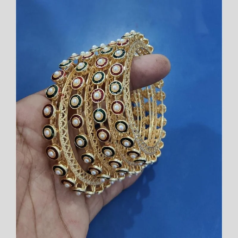 Multi-Layered Bangles For Statement Look-Pooja Bangles Gold Plated Pearls Bangle  Set