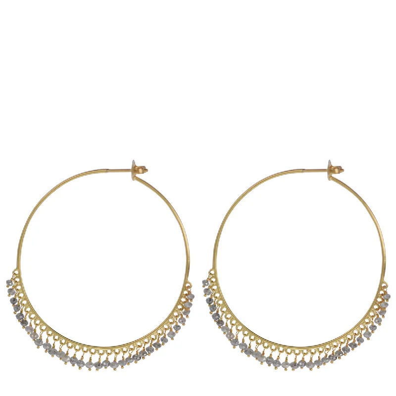 Freshwater Pearl Earrings-Oversized Earrings-18K Gold Large Grey Diamond Endless Hoop Earrings