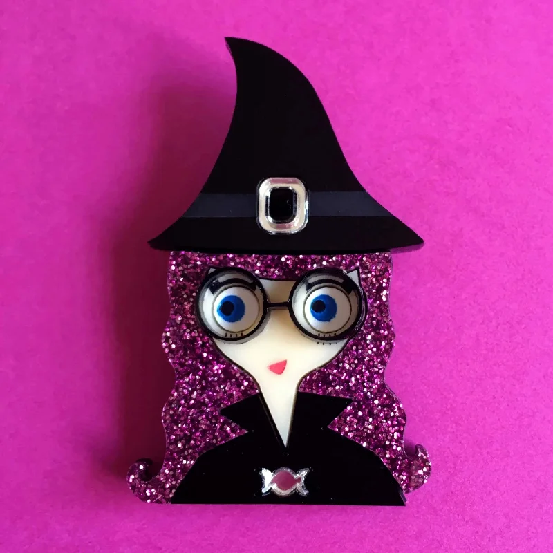 Colorful gemstone brooch-MOLLY Acrylic Brooch - Halloween Funny Glitter Haired Witch 🕸🕷