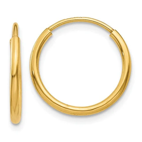 Multi-Drop Earrings-Oval Hoop Earrings-14k Yellow Gold 14mm x 1.25mm Endless Hoop Earrings