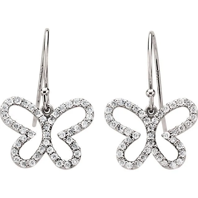 Mixed Metal Earrings-Fashionable Drop Stud Earrings-14KT WHITE GOLD 3/8 CTW DIAMOND BUTTERFLY EARRINGS