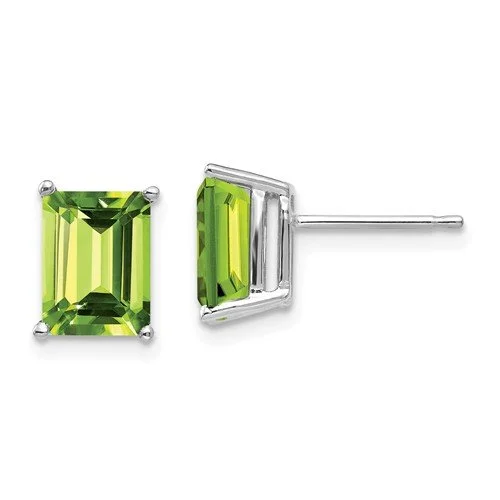 Silver Stud Earrings-Bright Gold Earrings-14KT WHITE GOLD 3 1/2 CTW EMERALD PERIDOT EARRINGS