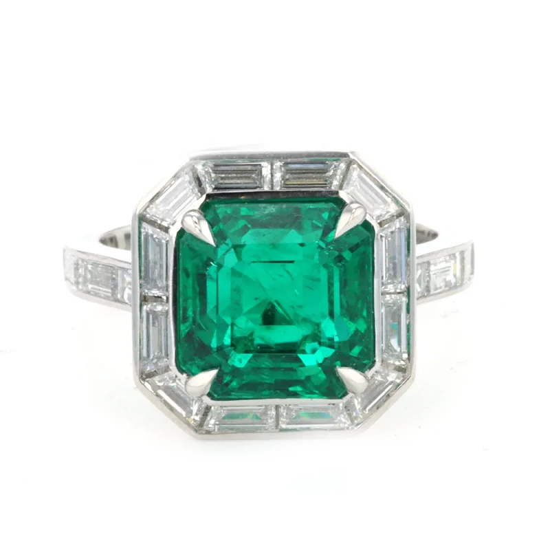 EnergyRings-Emerald & Diamond Halo Ring