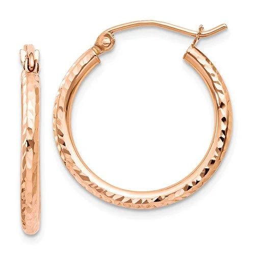 Pink Hoop Earrings-Gold Plated Drop Earrings-14k Rose Gold 20mm D-Cut Hinged Hoop Earrings