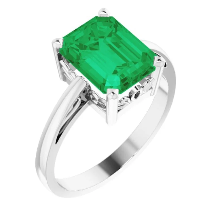 MeditationRings-14K White Lab-Grown Emerald Scroll SettingÂ® Ring