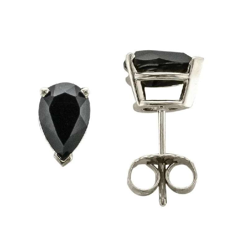 Men’s Gold Earrings-Heart-Shaped Earrings-14KT WHITE GOLD PEAR SHAPE ONYX EARRINGS